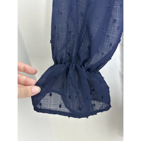Altard State Navy Blue Polka Dot Chiffon Long Sleeve V Neck Dress Size Large New - Picture 8 of 9